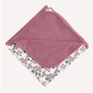 NWT - Kate Quinn Mauve Flower Stripe & Ribbed Double Layer Blanket